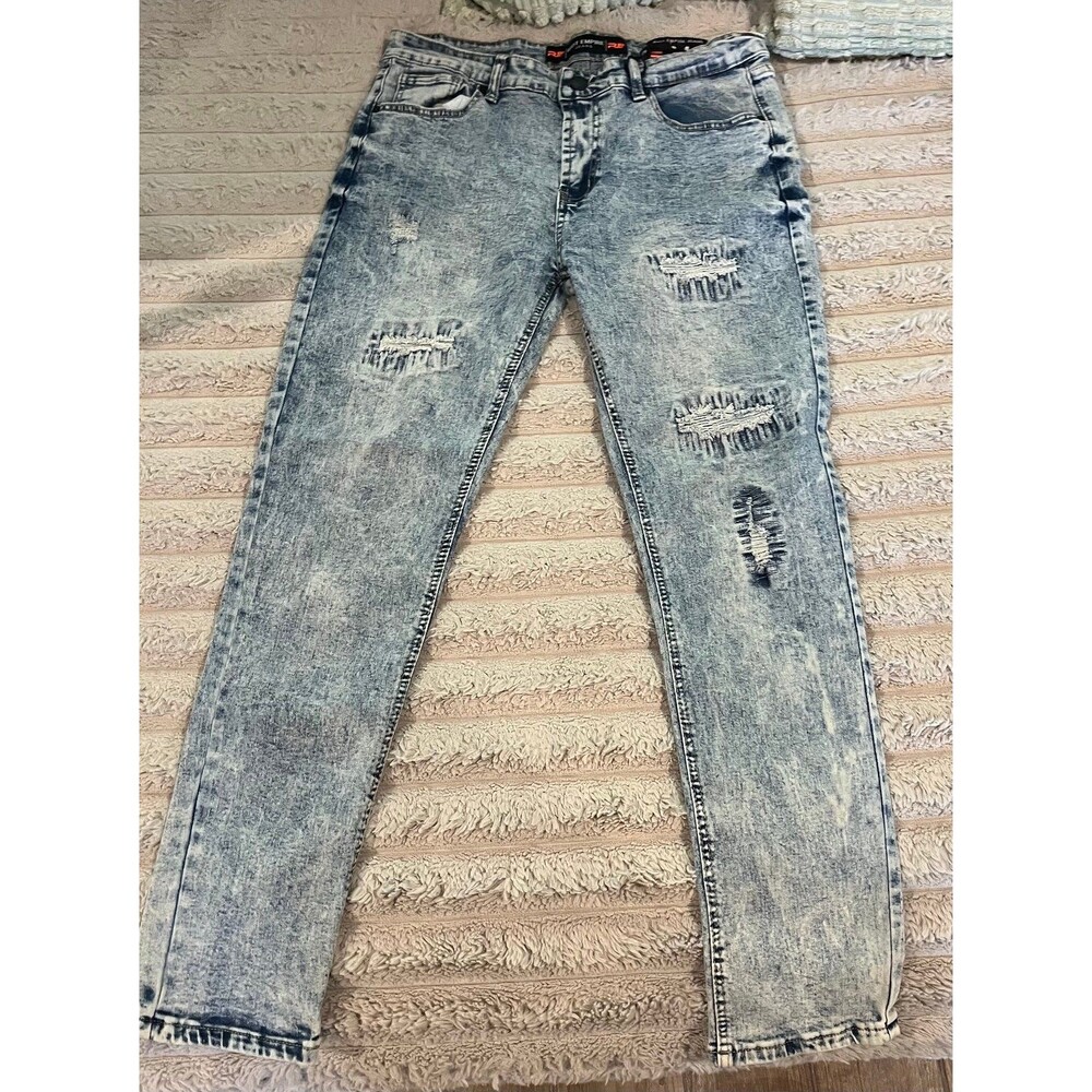 Riot Empire Jeans – Men’s Size 34 Slim Fit – Light Acid Wash Distressed Denim